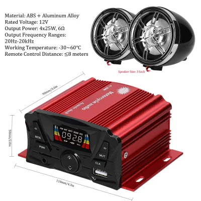 Motorcycle Stereo Speakers Handlebar Mount MP3 Music Player Audio Amplifier System with LCD Display for 12V Motorcycle ATV